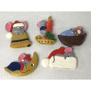 VINTAGE ALBERTA'S CERAMIC MOLD MOUSE ON CANDLESTICK ORNAMENT & Moon Mice 5 Items